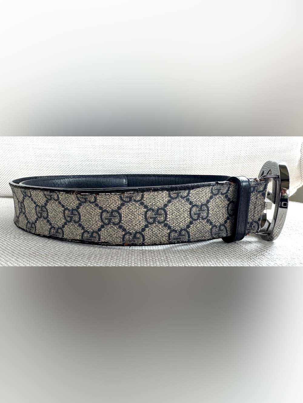 GUCCI GG Supreme Interlocking G Belt Blue Gray Monogram Leather 85/34 - Picture 3 of 10